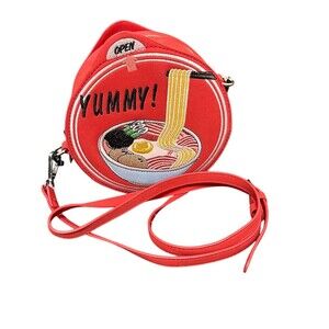 Y2K Kawaii Ramen Noodle Bowl Crossbody Bag Yummy Novelty Purse Red